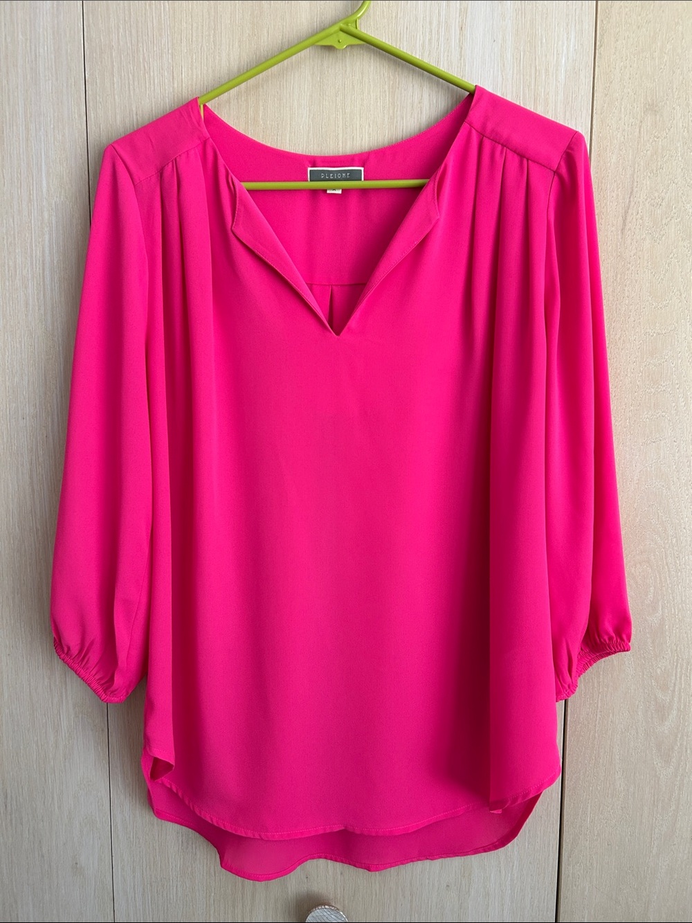 Pleione Bright Fuchsia Split-Neck Blouse
